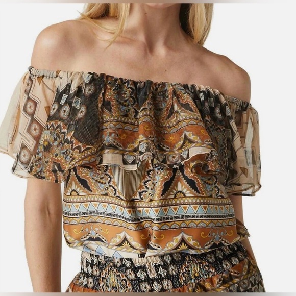 NWT MISA Graziela Top Sz Small Alhambra Mosaic Off Shoulder - Picture 1 of 7